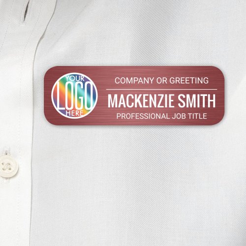 DIY Color Brushed Burgundy Faux Metallic Employee Name Tag