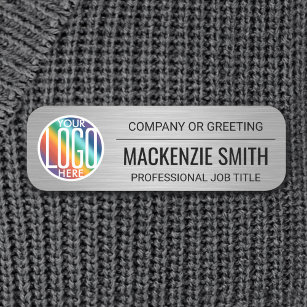 DIY Color Brushed Gray Faux Metallic Employee Name Tag