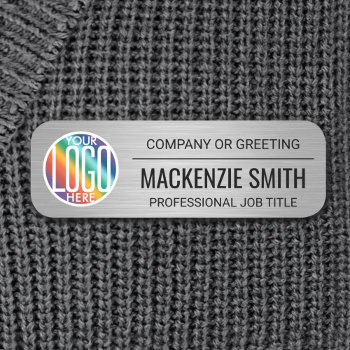 Diy Color Brushed Gray Faux Metallic Employee Name Tag by Memorable_Modern at Zazzle