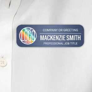 DIY Color Brushed Navy Blue Faux Metallic Employee Name Tag