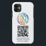Diy Color | Business Logo and Promo QR Code Tough iPhone 11 Case<br><div class="desc">TO CHANGE BACKGROUND / TEXT COLORS, OR TO ADJUST TRANSPARENCY OF LOGO, SEE INSTRUCTIONS BELOW. Promote your business to potential customers with custom logo QR code iPhone 11 Case-Mate Tough Phone Case. The scannable code makes it easy for clients to find your company website online and connect with your internet...</div>
