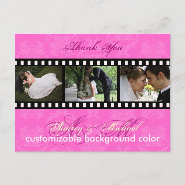 DIY Color/Damask Photos Thank you postcards (Front)