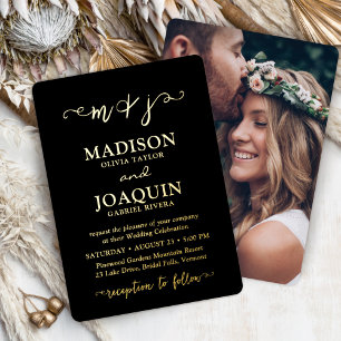 DIY Color Elegant Script Initials Photo Wedding Foil Invitation