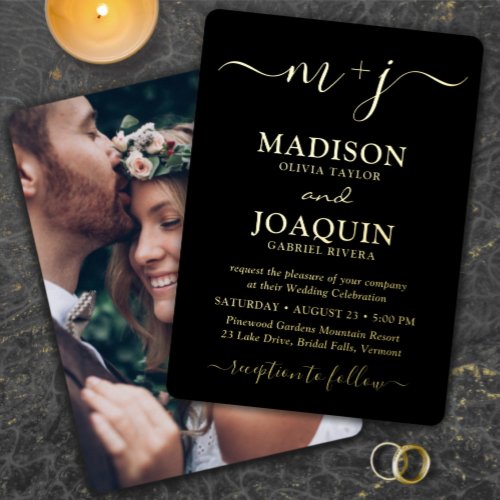 DIY Color Elegant Script Initials Photo Wedding Foil Invitation