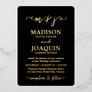 DIY Color Elegant Script Initials Photo Wedding Foil Invitation