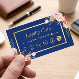 DIY Color Floral Gold Salon Loyalty Punch Card