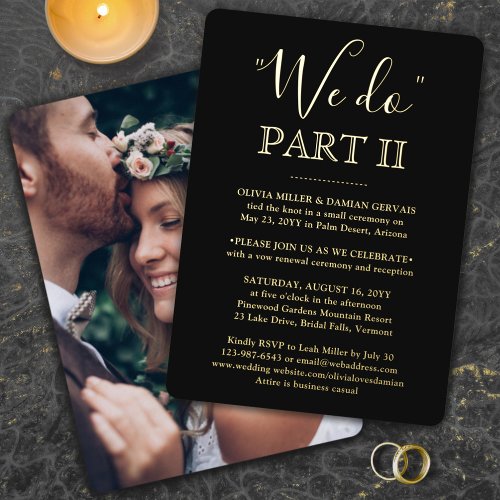 DIY Color Sequel Wedding Photo Black We Do Part II Foil Invitation