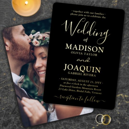 DIY Color Simple Photo and Modern Script Wedding Foil Invitation
