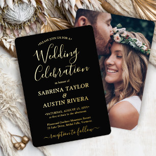 DIY Color Wedding Celebration Photo Black Elegant  Foil Invitation