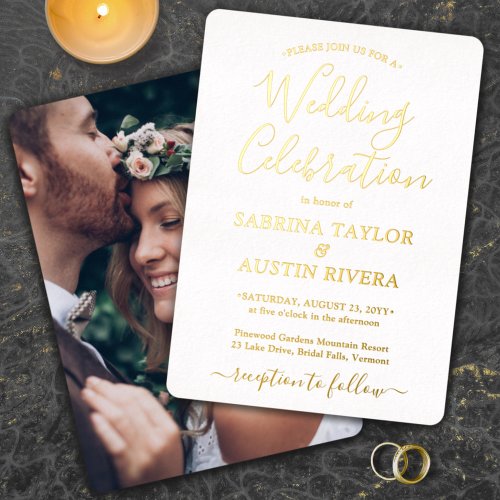 DIY Color Wedding Celebration Photo White Elegant Foil Invitation