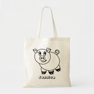 DIY Color Your Own Pig Personalized Kids Tote Bag