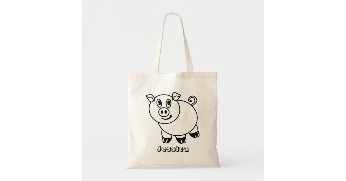 DIY Color Your Own Pig Personalized Kids Tote Bag