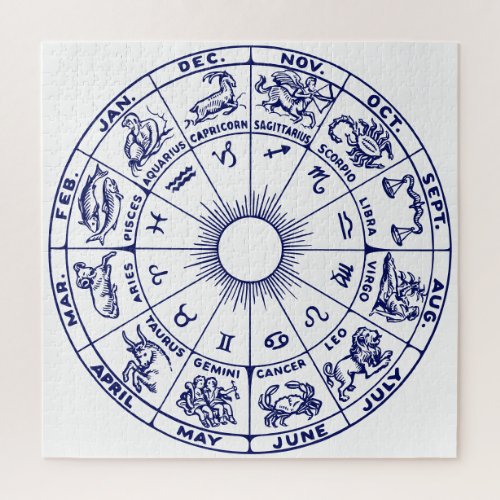 DIY Color Zodiac Chart 1 _ Blue on White Jigsaw Puzzle