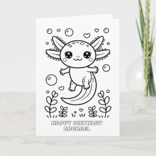 DIY coloring folded axolotls birthday card