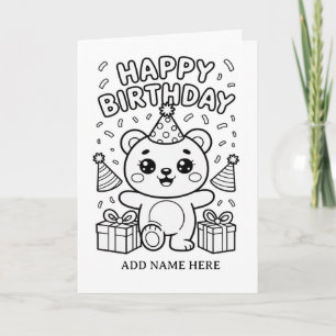 DIY coloring folded bear birthday card