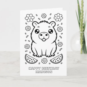 DIY coloring folded capybara birthday card