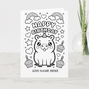 DIY coloring folded capybara birthday card