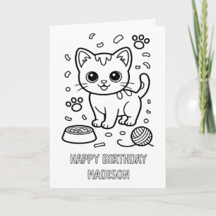 DIY coloring folded cat birthday card