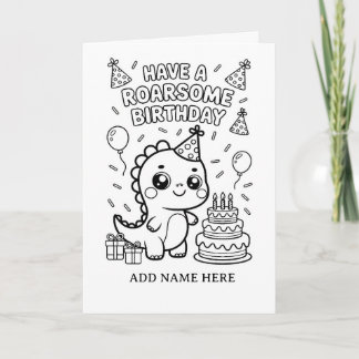 DIY coloring folded dinosaur birthday card