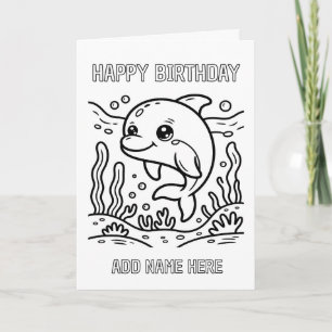 DIY coloring folded dolphin birthday card