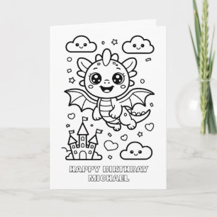 DIY coloring folded dragon birthday card