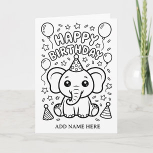 DIY coloring folded elephant birthday card