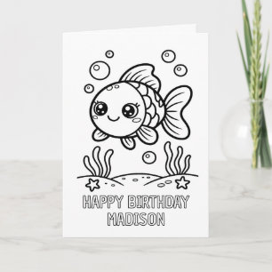 DIY coloring folded fish birthday card