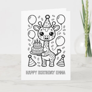 DIY coloring folded giraffe birthday card