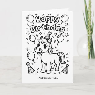 DIY coloring folded horse birthday card