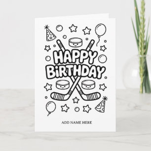 DIY coloring folded ice hockey birthday card