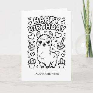 DIY coloring folded llama birthday card