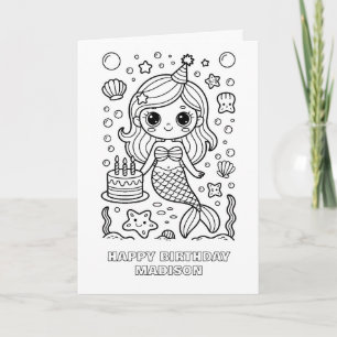 DIY coloring folded mermaid birthday card