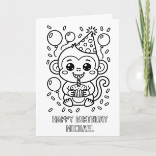 DIY coloring folded monkey birthday card