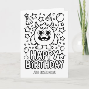 DIY coloring folded monster birthday card