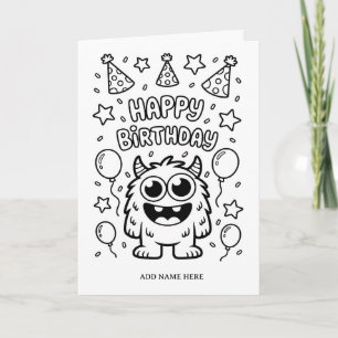 DIY coloring folded monster birthday card