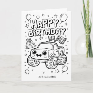DIY coloring folded monster truck birthday card