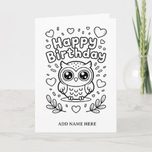 DIY coloring folded owl birthday card