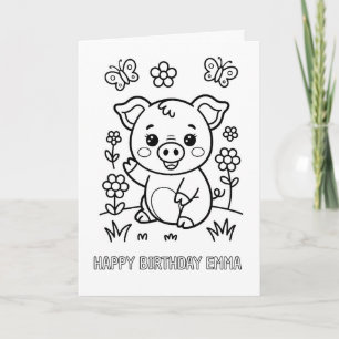 DIY coloring folded pig birthday card