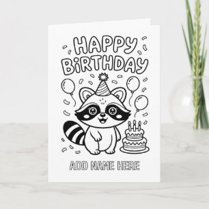 DIY coloring folded raccoon birthday card