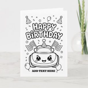 DIY coloring folded race car birthday card