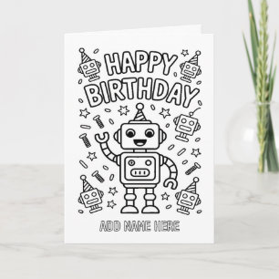 DIY coloring folded robots birthday card