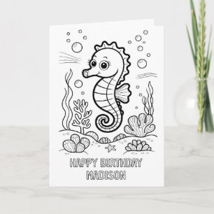 DIY coloring folded seahorse birthday card