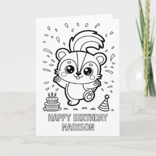 DIY coloring folded skunk birthday card