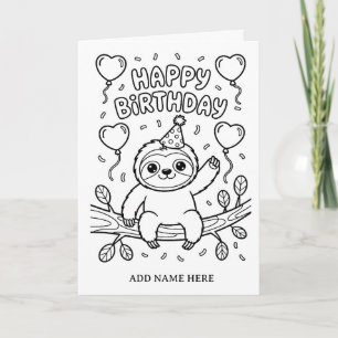 DIY coloring folded sloth birthday card