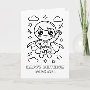 DIY coloring folded superhero birthday card