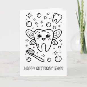 DIY coloring folded tooth fairy birthday card