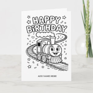 DIY coloring folded train birthday card