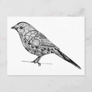 DIY coloring in bird line-art pattern Postcard