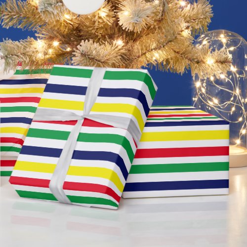 DIY Colors 4 Stripe Red Blue Yellow Green White Wrapping Paper