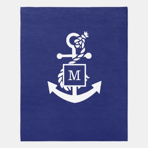 DIY Colors Anchor Monogram Blue White Rug